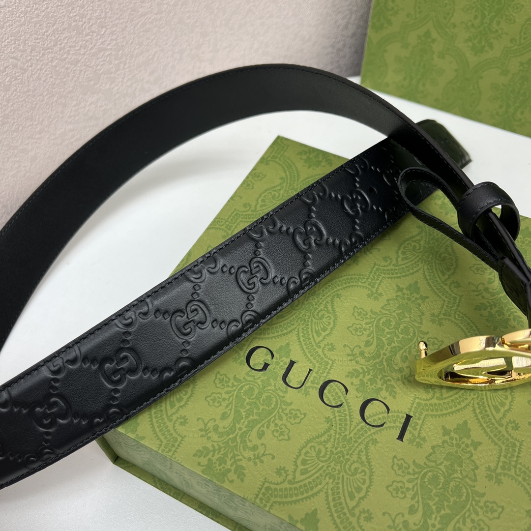 GUCCI经典全皮压花专柜新版logo横标原版进口南非皮底精品双G钢扣高端品质不惧对比宽度40mm