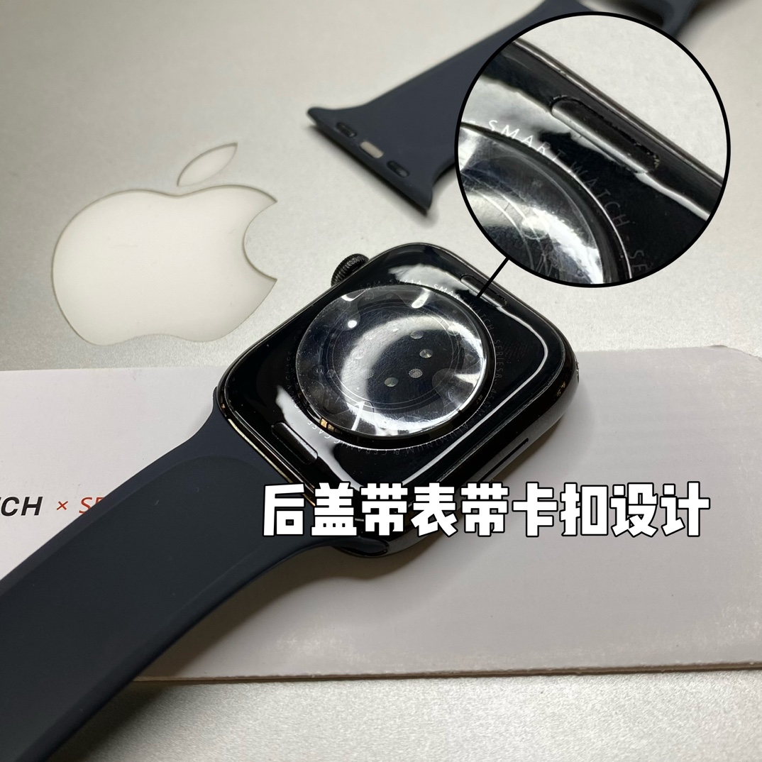 苹果Watch Series 8细节特点
扬声器带防尘网设计 外观1:1还原
后盖有表带卡扣设计 固定表带不易脱落