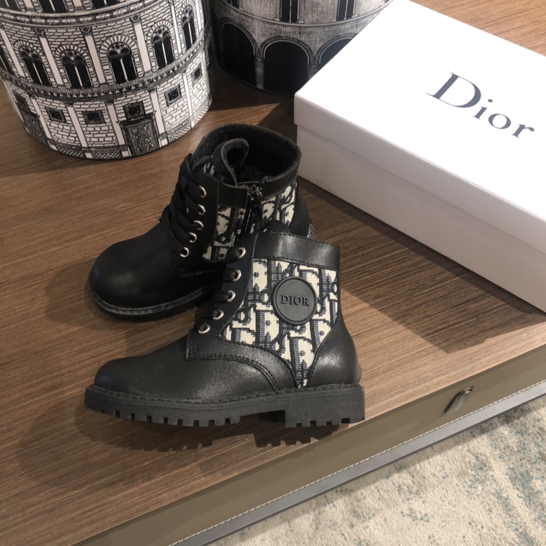 Dior Martin Boots Beige Black Kids Girl Unisex Rubber Fall/Winter Collection Explorer