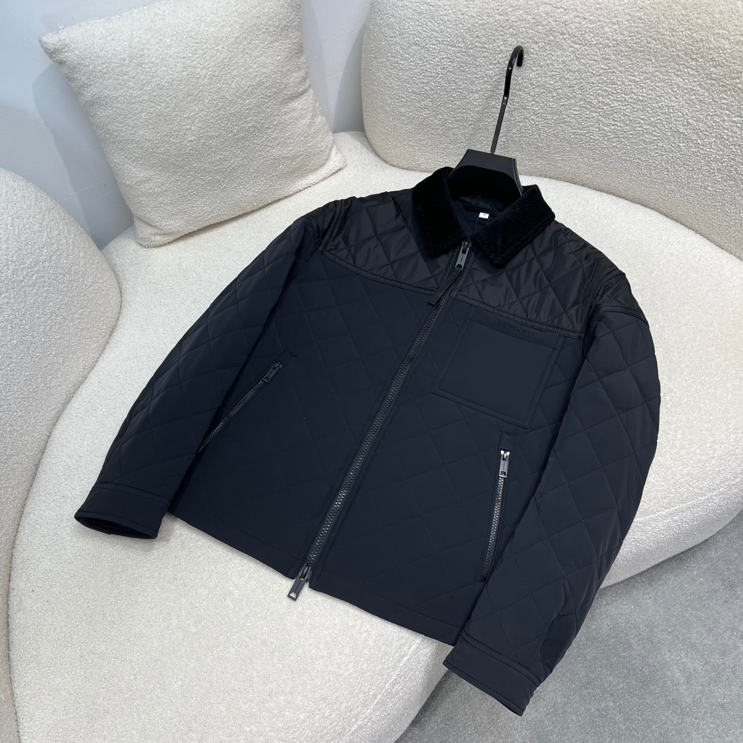 棉服 B*rry 巴宝莉 22Fw 灯芯绒衣领男士商务绗缝棉服夹克外套