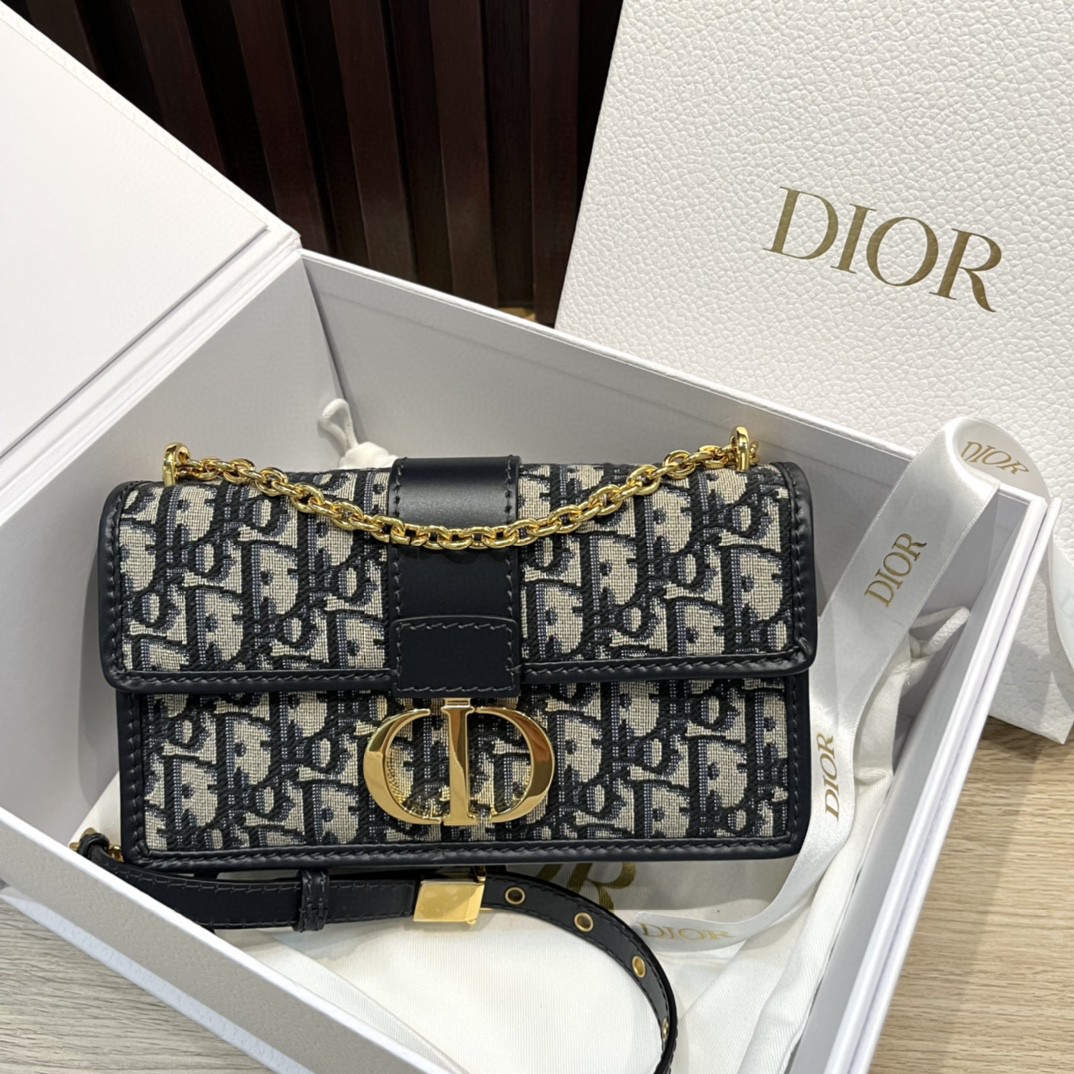 Dior Montaigne Blue Oblique Jacquard Chain Small Flap Bag