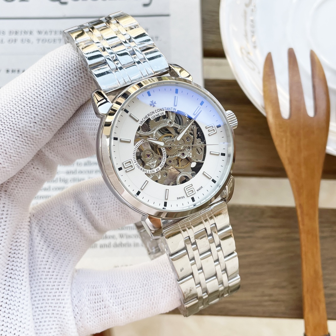 💰450 江斯丹顿VACHERON CONSTANTIN 精品男士腕表,大三针镂空飞轮设计,技艺精湛,独具匠心,尊贵大气,绅士风范。采用全自动机械机芯,顶级316精钢表壳表带,矿物质超强镜面,尺寸41-13