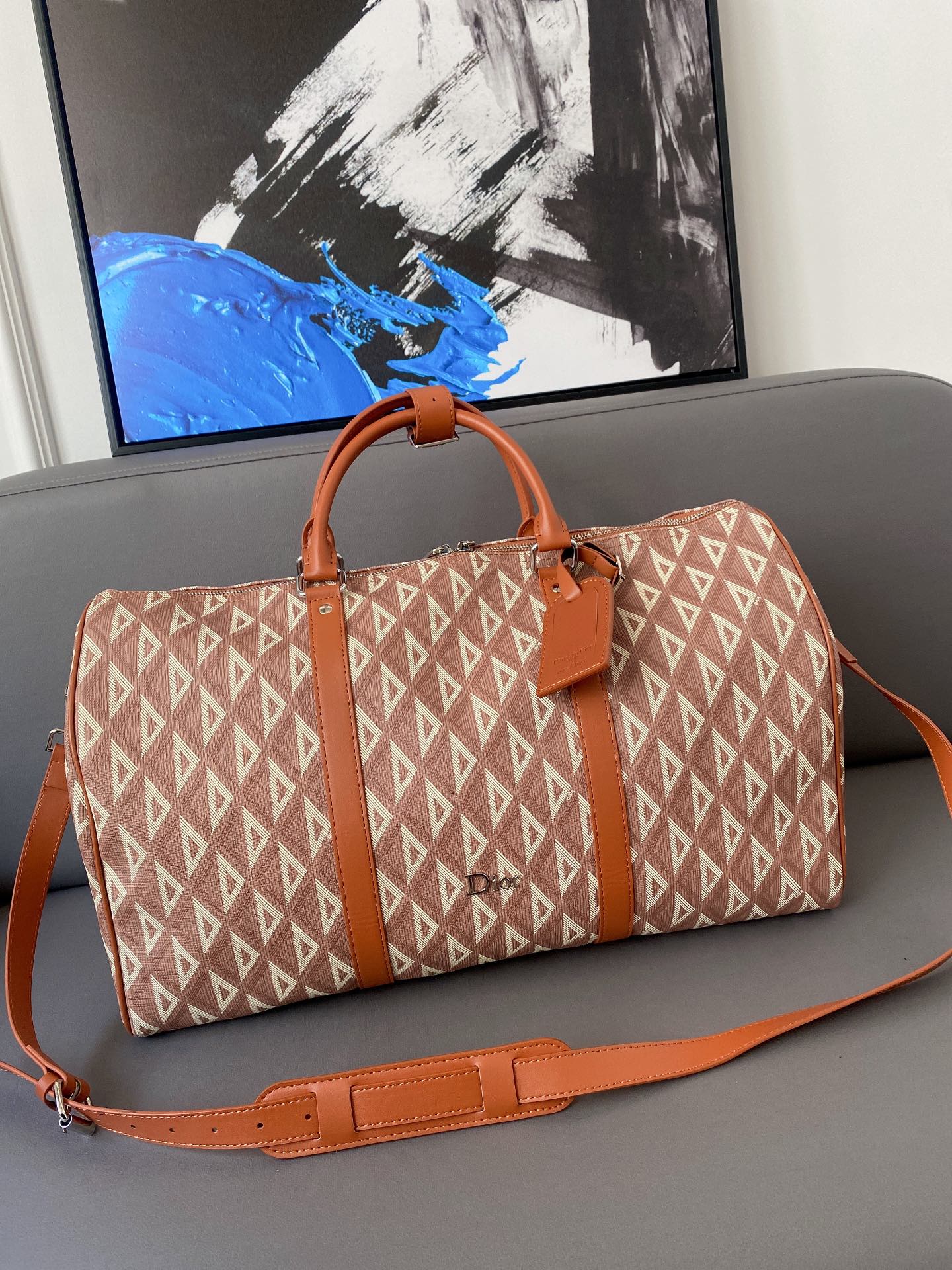 K0  Dior  迪奥  钻石印花旅行袋 机场包 手提包 原厂面料材质 电镀五金 休闲百搭 高端货 配送小票防尘袋 28 x 50 cm