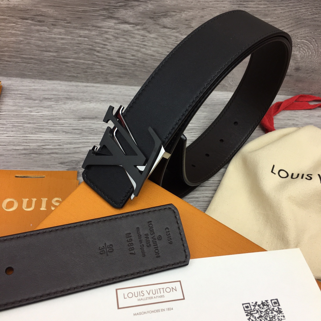 Louis Vuitton Belts Black Brown Dark Men Calfskin Cowhide