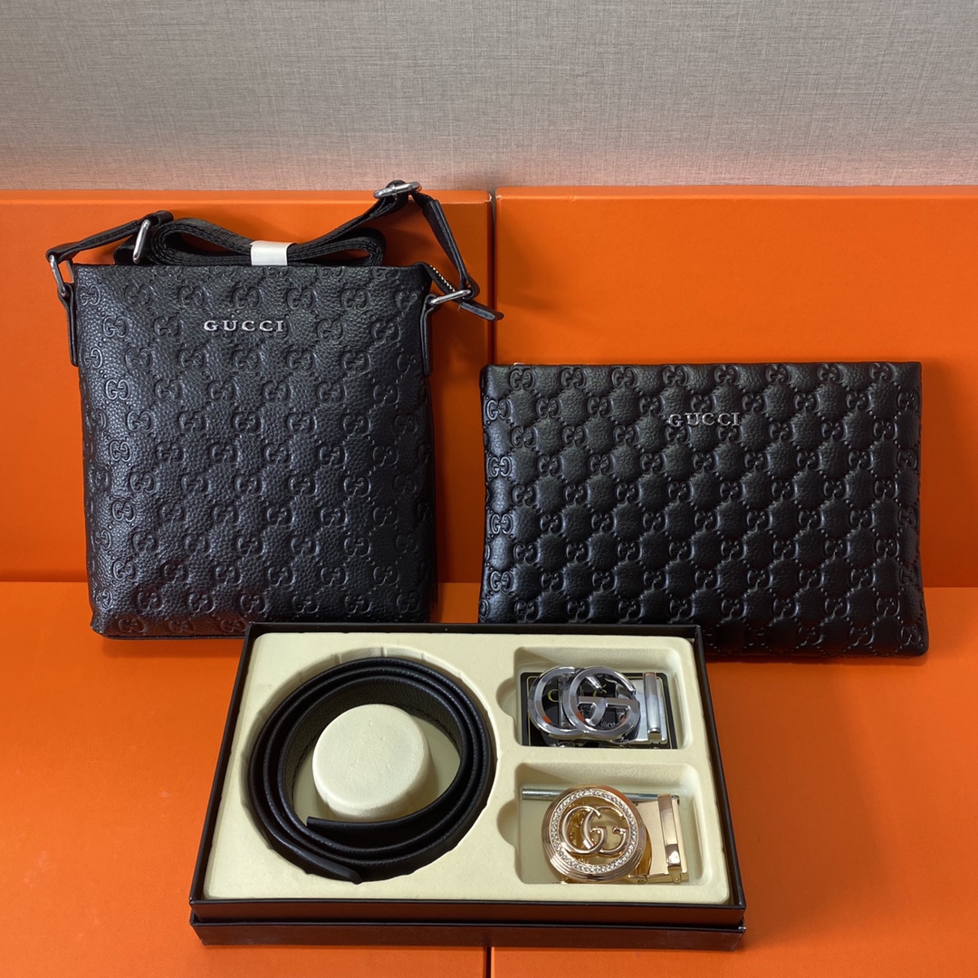 J0 古驰Gucci 头层皮质组合礼盒包装腰带俩款包包超级组合 公文包包是很实用的选择.手提包日常是非常适合的. 双扣皮带：头层皮质带身搭配3.5cm广州原版扣头 尺寸古驰斜挎包：长20cm宽4cm高22cm\r  古驰手提包：长26cm宽2cm高16cm
