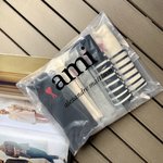 AMI Sock- Mid Tube Socks Beige Black Grey Red White Embroidery Unisex Cotton