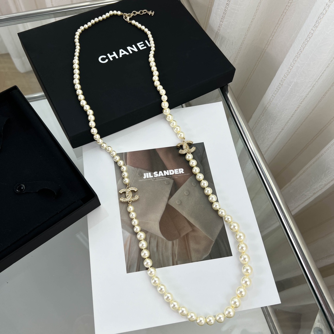 新款☑️CHANEL香奈儿 双c珍珠毛衣链项链