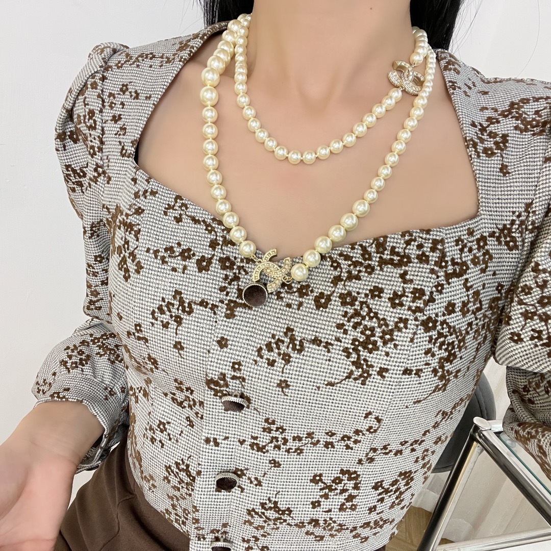 新款☑️CHANEL香奈儿 双c珍珠毛衣链项链
