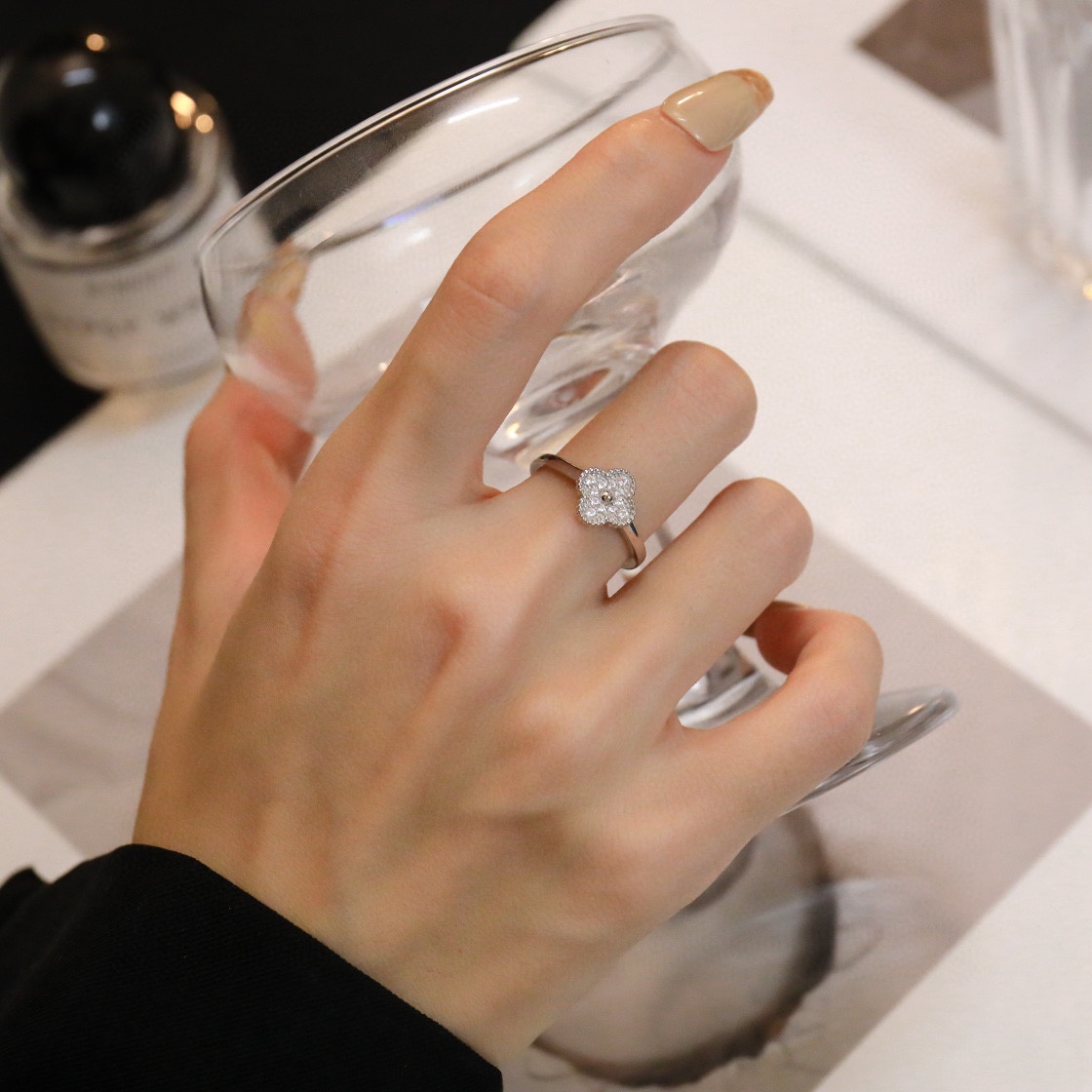 Van Cleef & Arpels vca满钻mini Alhambra mini满钻戒指