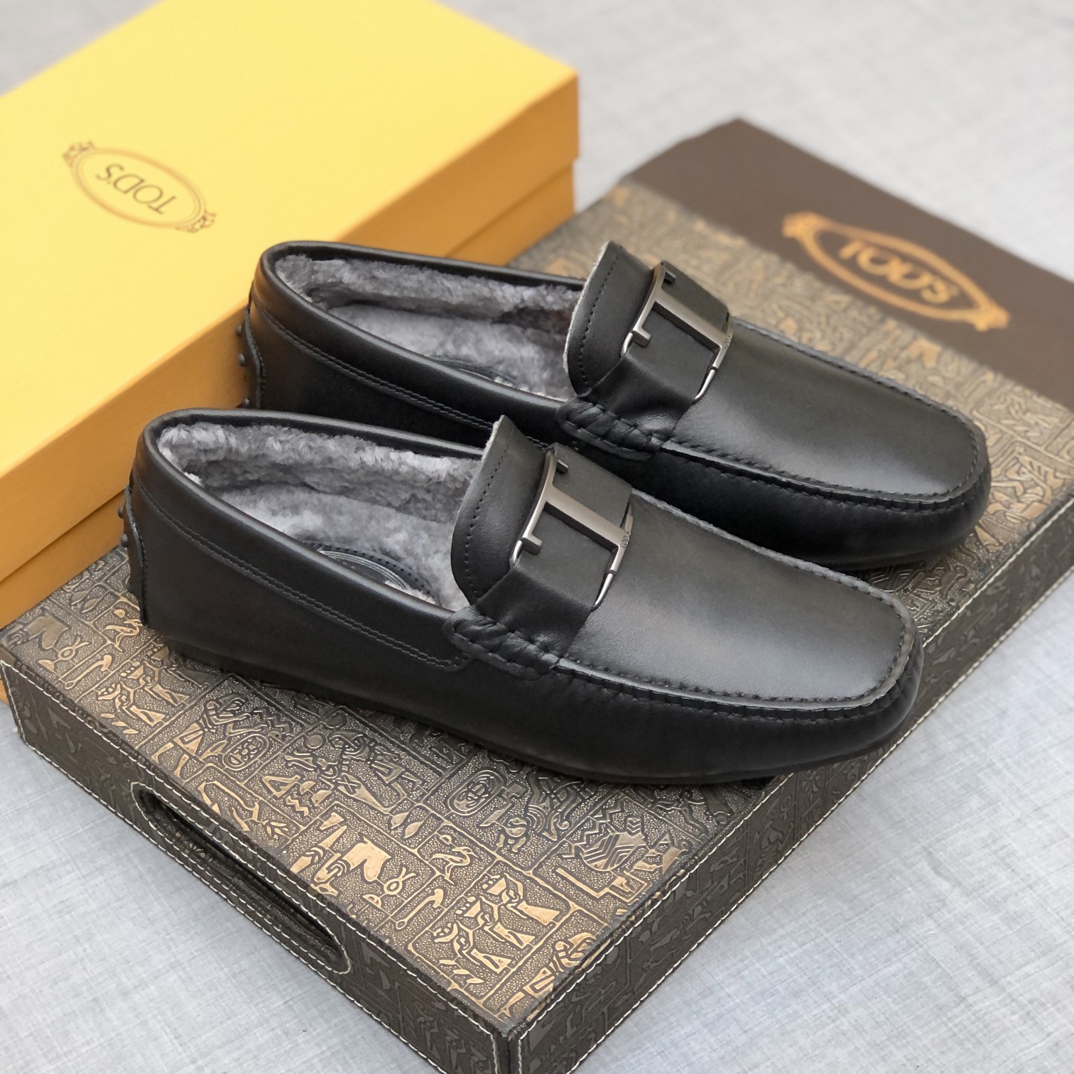 p260【Tods】Autumn and winter models fur one men's soybean shoes fur lining plus velvet High-end quali