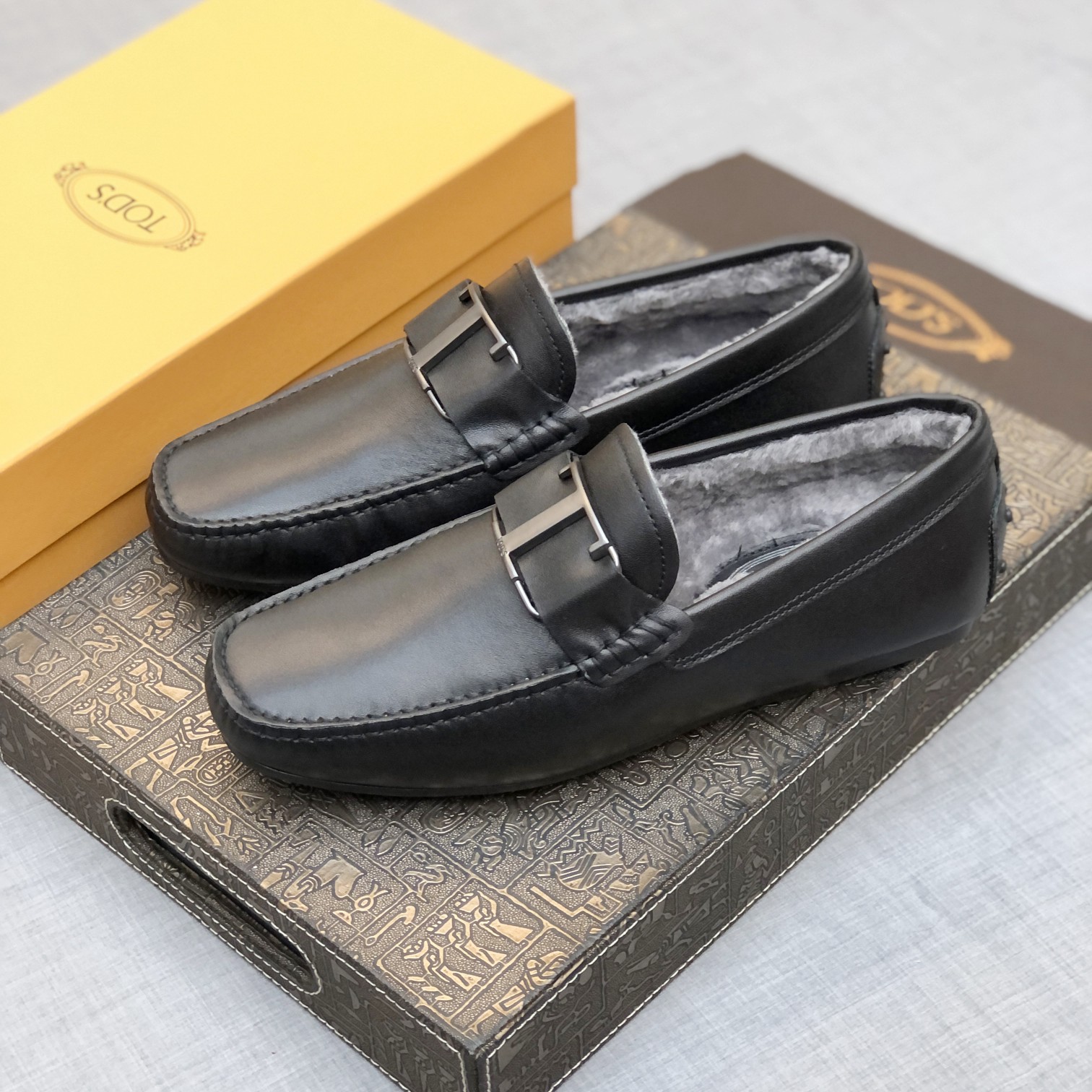 p260【Tods】Autumn and winter models fur one men's soybean shoes fur lining plus velvet High-end quali