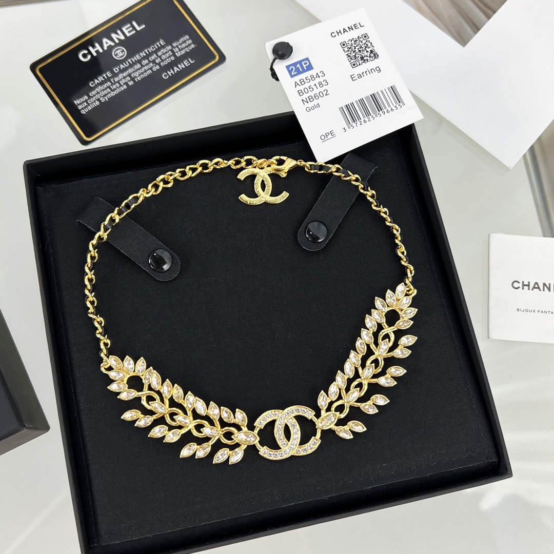 新款☑️CHANEL香奈儿双c满钻麦穗项链