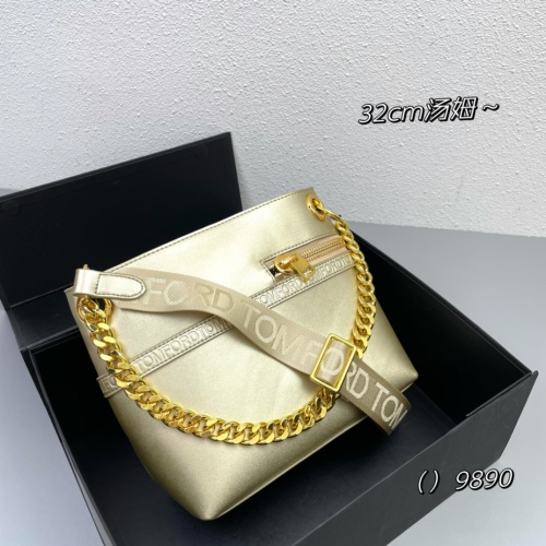 Tom Ford Embossed Logo Shoulder Bag - Golden Hardware & Chain Strap