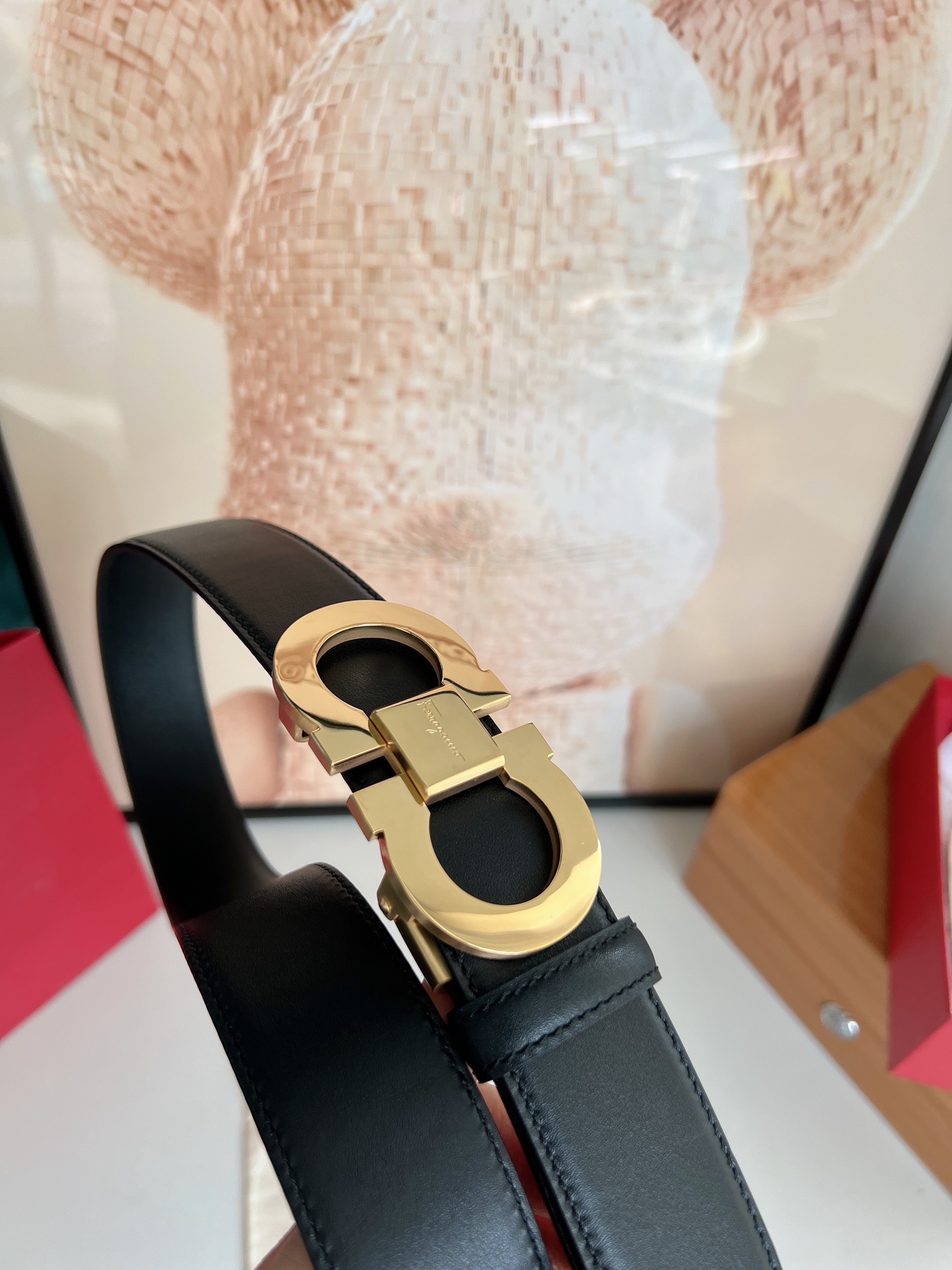Salvatore  Ferragamo菲拉格慕男士3.5cm经典双圈自动扣，进口双面头层牛皮腰带