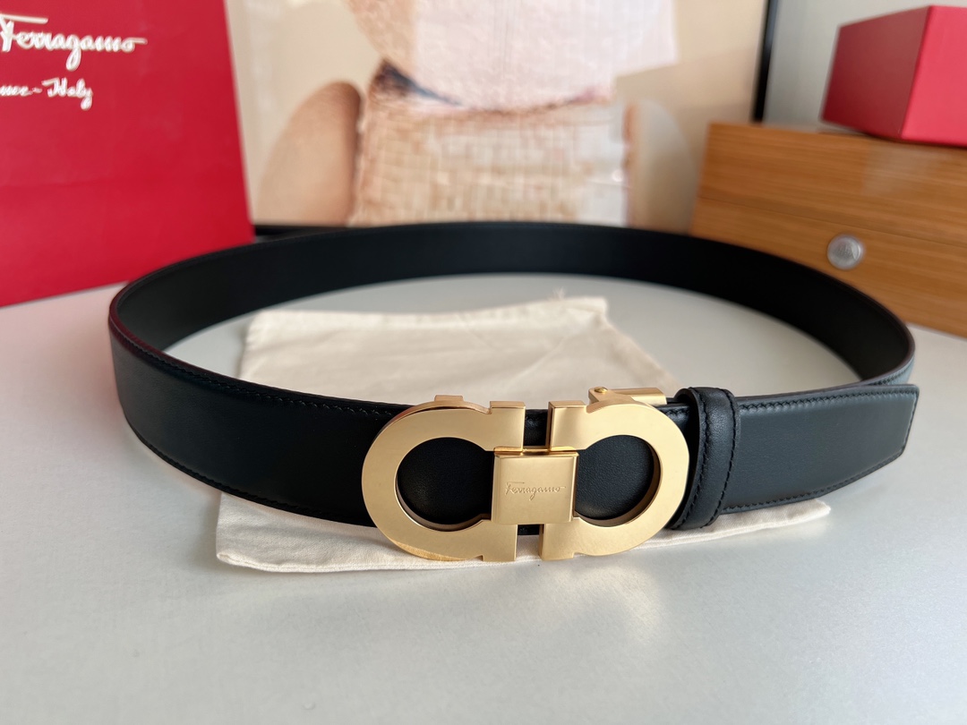 Salvatore  Ferragamo菲拉格慕男士3.5cm经典双圈自动扣，进口双面头层牛皮腰带