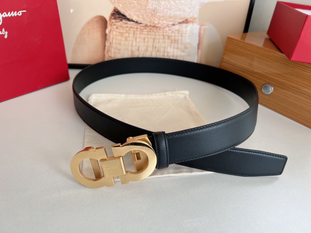 Salvatore  Ferragamo菲拉格慕男士3.5cm经典双圈自动扣，进口双面头层牛皮腰带