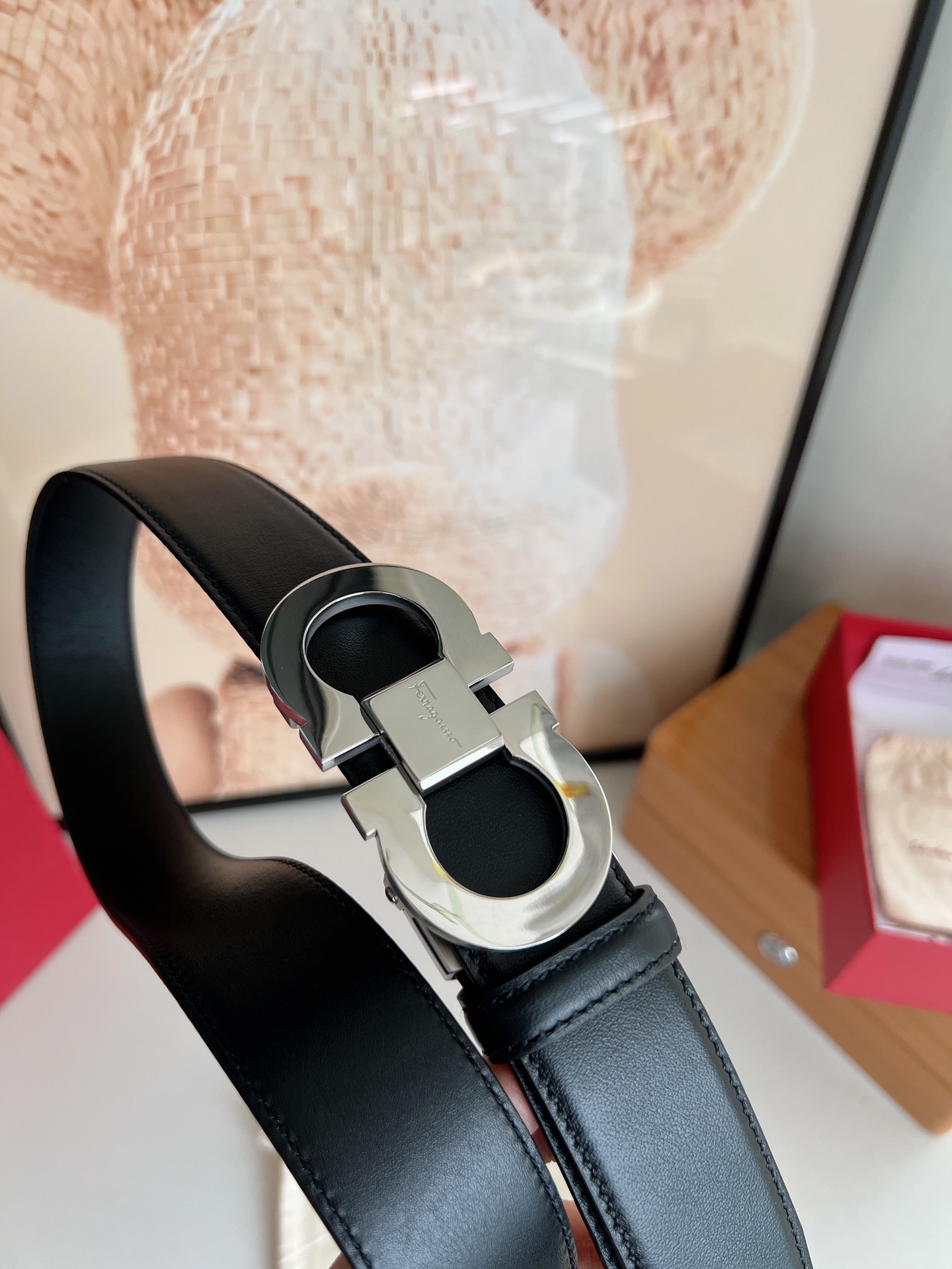 Salvatore  Ferragamo菲拉格慕男士3.5cm经典双圈自动扣，进口双面头层牛皮腰带