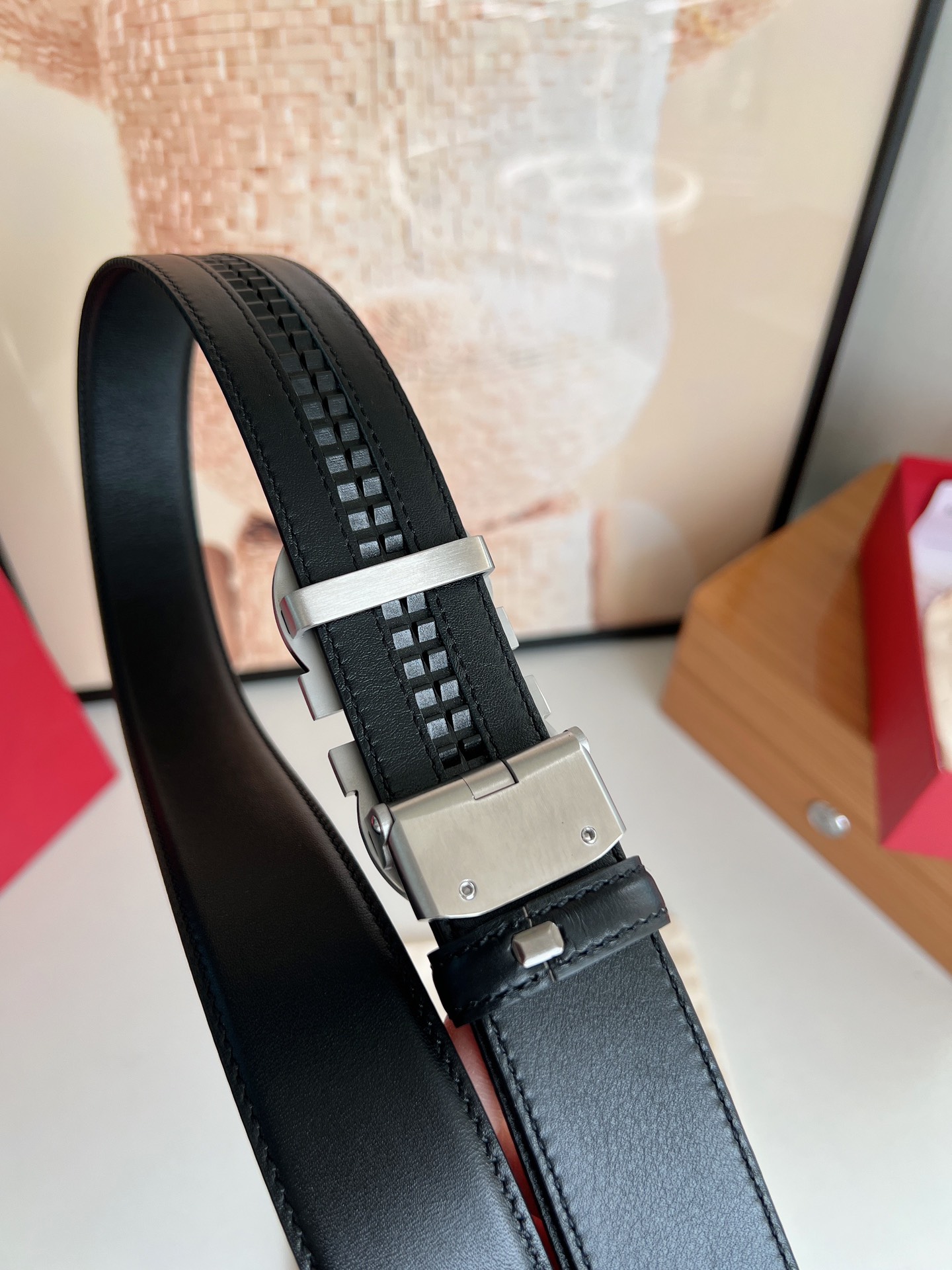Salvatore  Ferragamo菲拉格慕男士3.5cm经典双圈自动扣，进口双面头层牛皮腰带