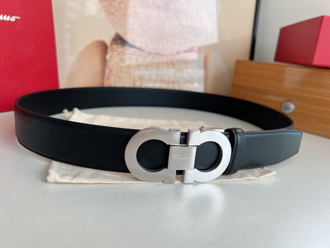 Salvatore  Ferragamo菲拉格慕男士3.5cm经典双圈自动扣，进口双面头层牛皮腰带