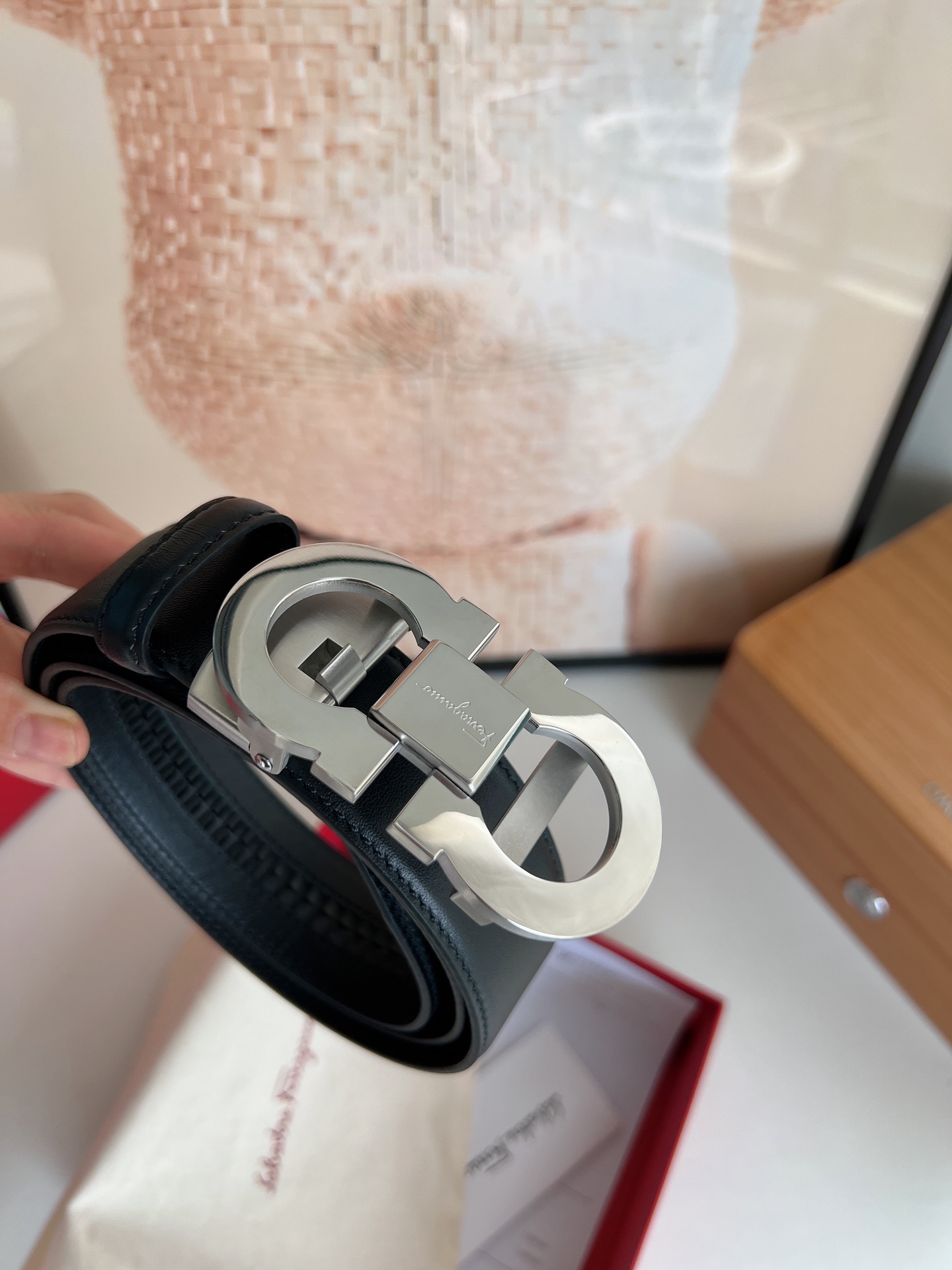 Salvatore  Ferragamo菲拉格慕男士3.5cm经典双圈自动扣，进口双面头层牛皮腰带
