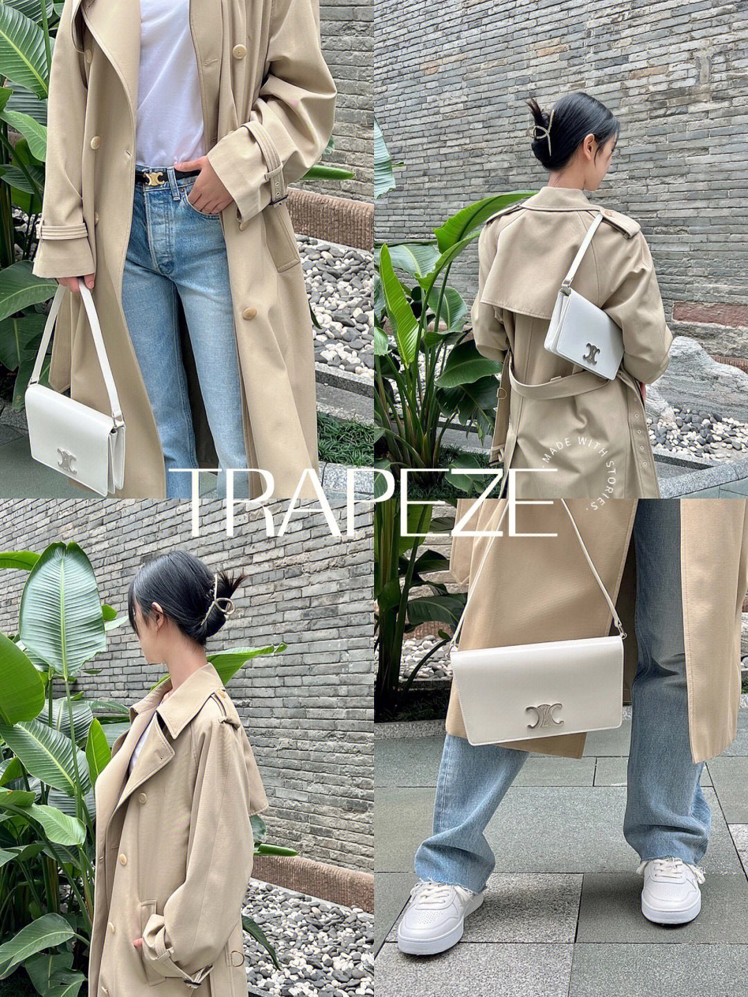 Popular small bags for spring, summer, autumn and winter. The white upper body effect is stunning! Can also be used as a clutch TRAPEZE