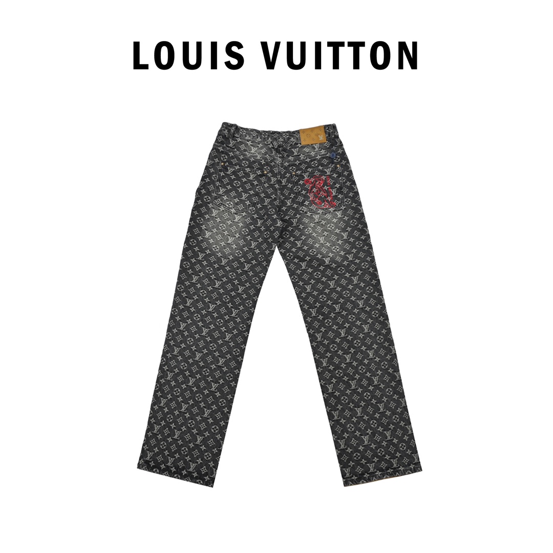 360 Louis Vuitton路易威登22FW 小红人破坏提花牛仔裤