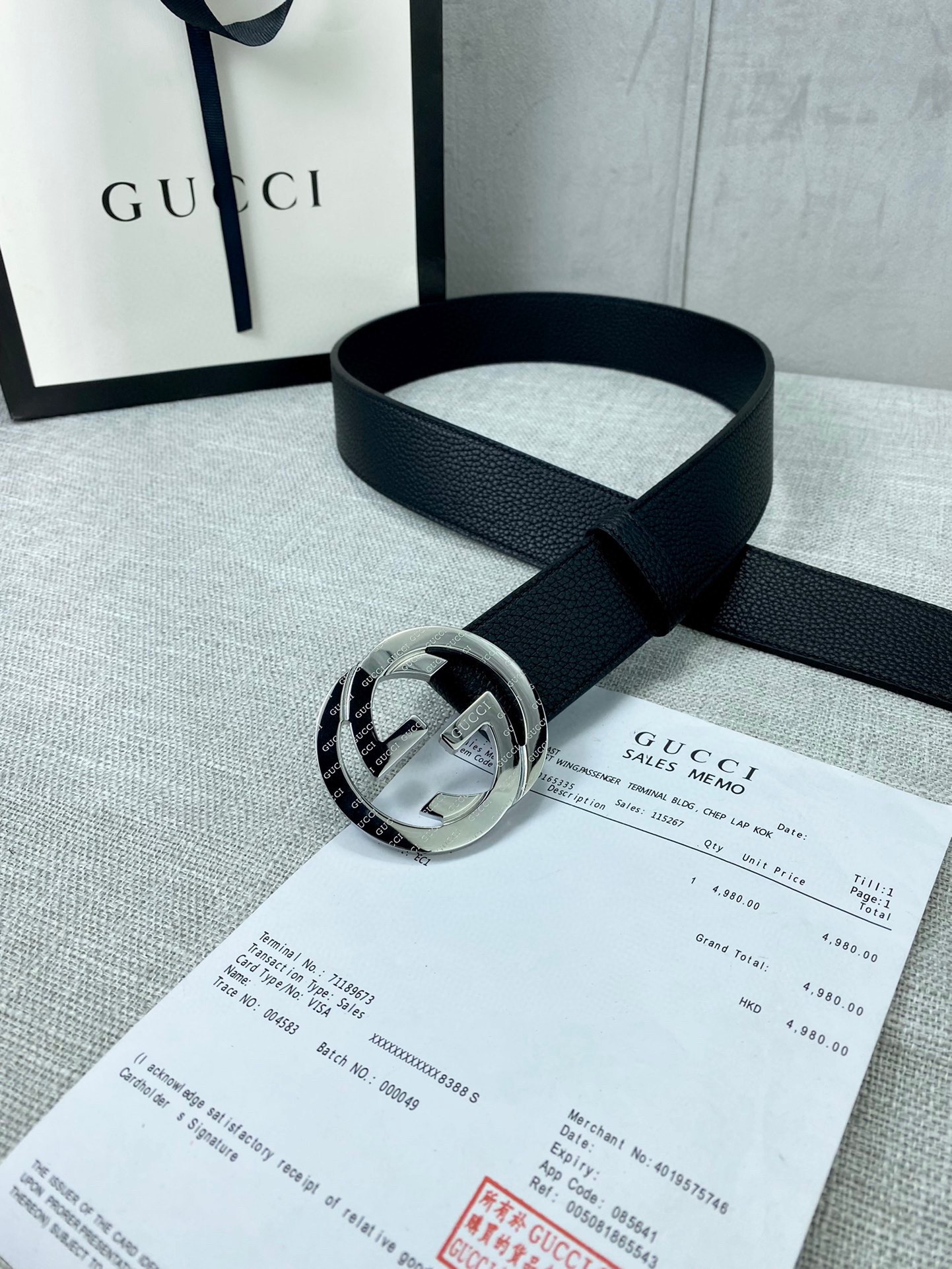 宽度3.8cm GG Marmont系列双色头层牛皮腰带