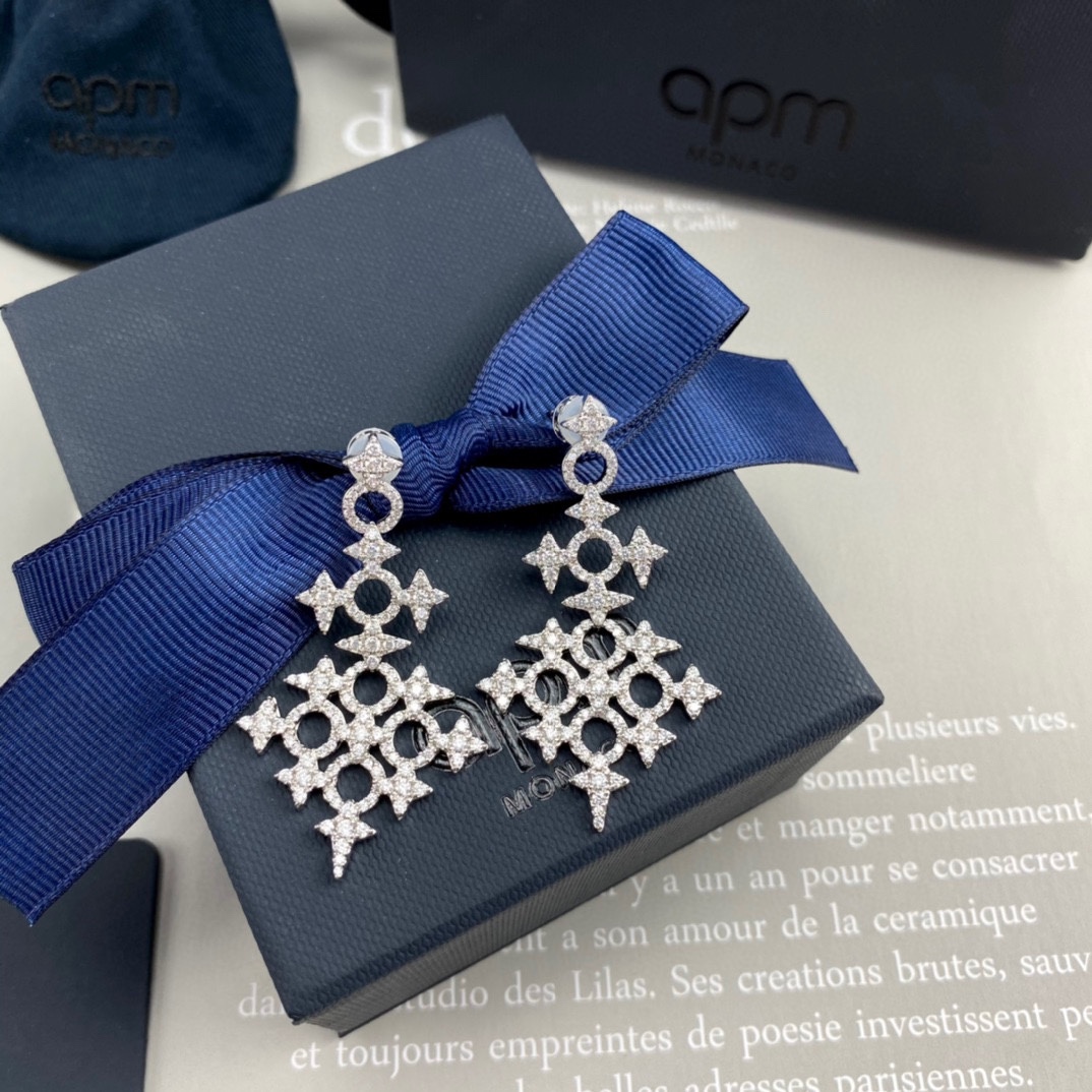 APM六芒星圆圈垂坠耳环女设计感银饰气质礼物