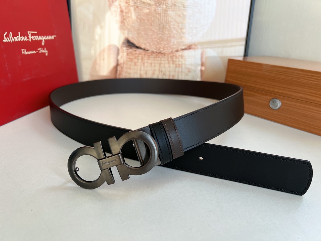 Ferragamo菲拉格慕男士3.5cm精品金属扣进口双面用头层牛皮腰带
