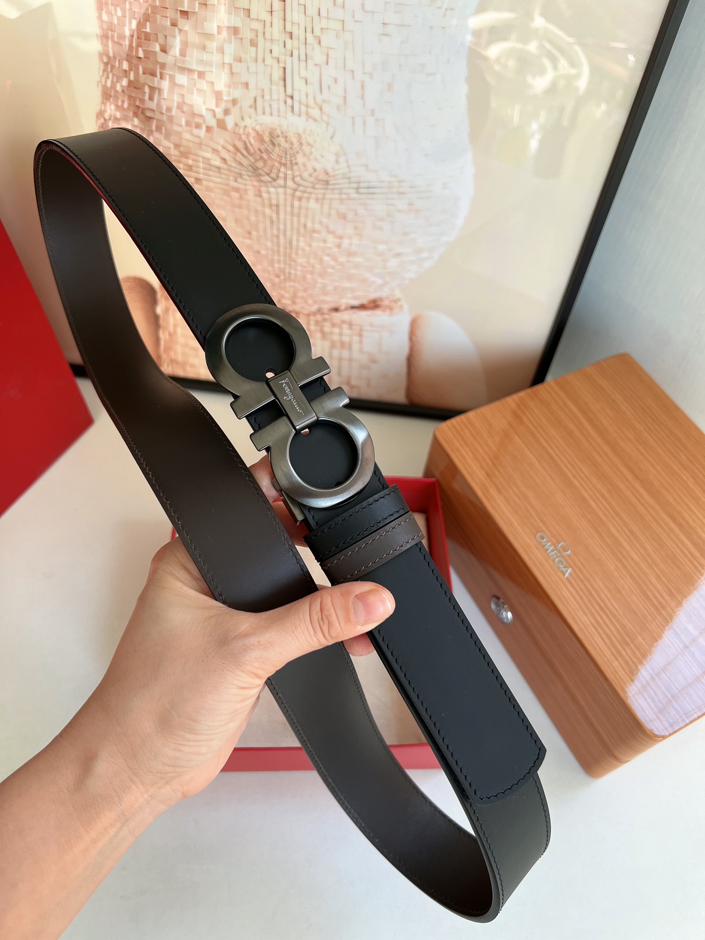 Ferragamo菲拉格慕男士3.5cm精品金属扣进口双面用头层牛皮腰带