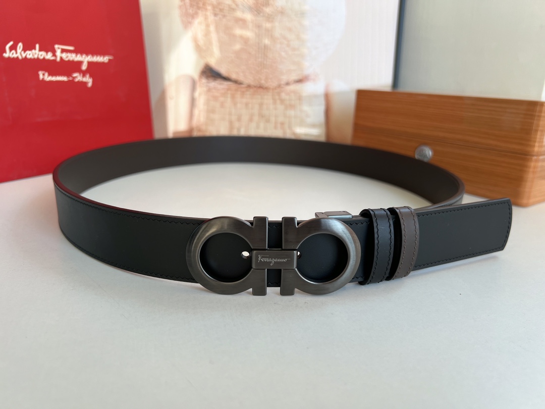 Ferragamo菲拉格慕男士3.5cm精品金属扣进口双面用头层牛皮腰带