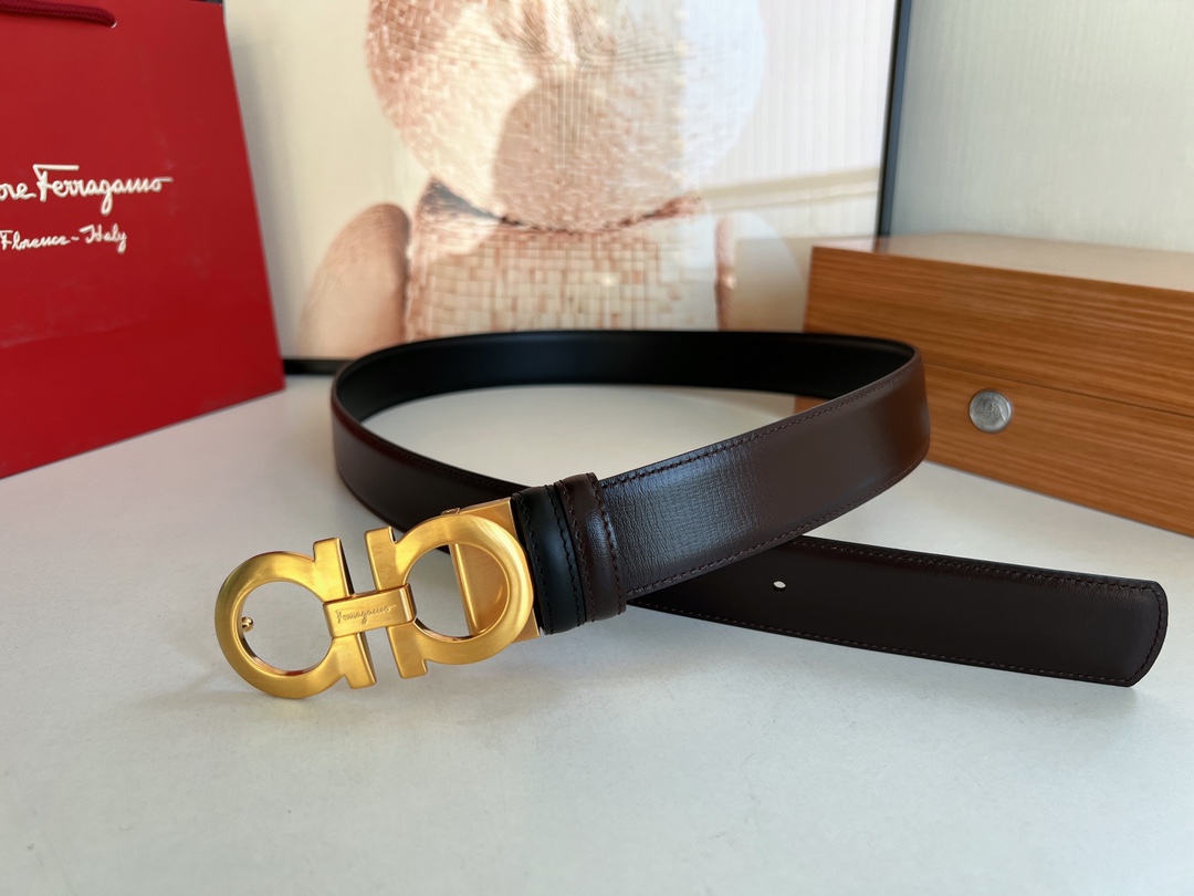 Ferragamo菲拉格慕男士3.5cm精品金属扣进口双面用头层牛皮腰带