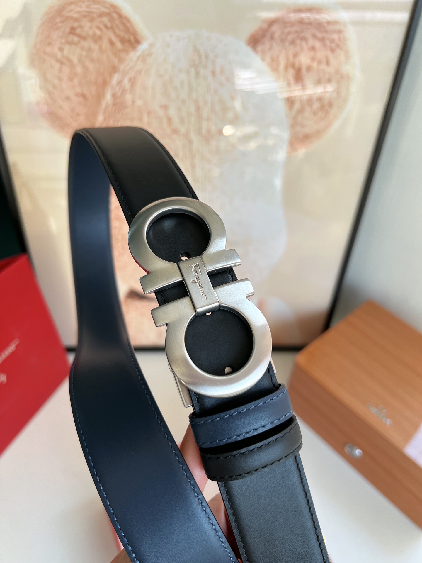 Ferragamo菲拉格慕男士3.5cm精品金属扣进口双面用头层牛皮腰带