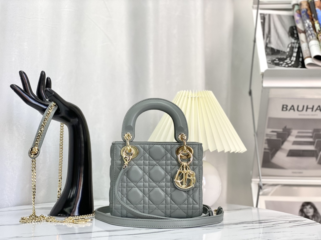 Dior Lady Handbags Crossbody & Shoulder Bags Grey Stone Gray Sheepskin