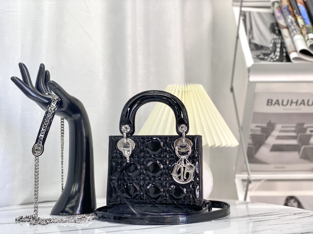 Dior Lady Designer
 Handbags Crossbody & Shoulder Bags Black Patent Leather