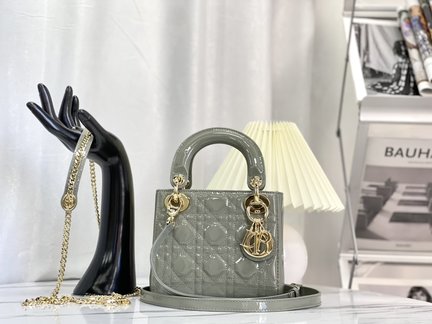 Dior Lady Handbags Crossbody & Shoulder Bags Grey Stone Gray Patent Leather