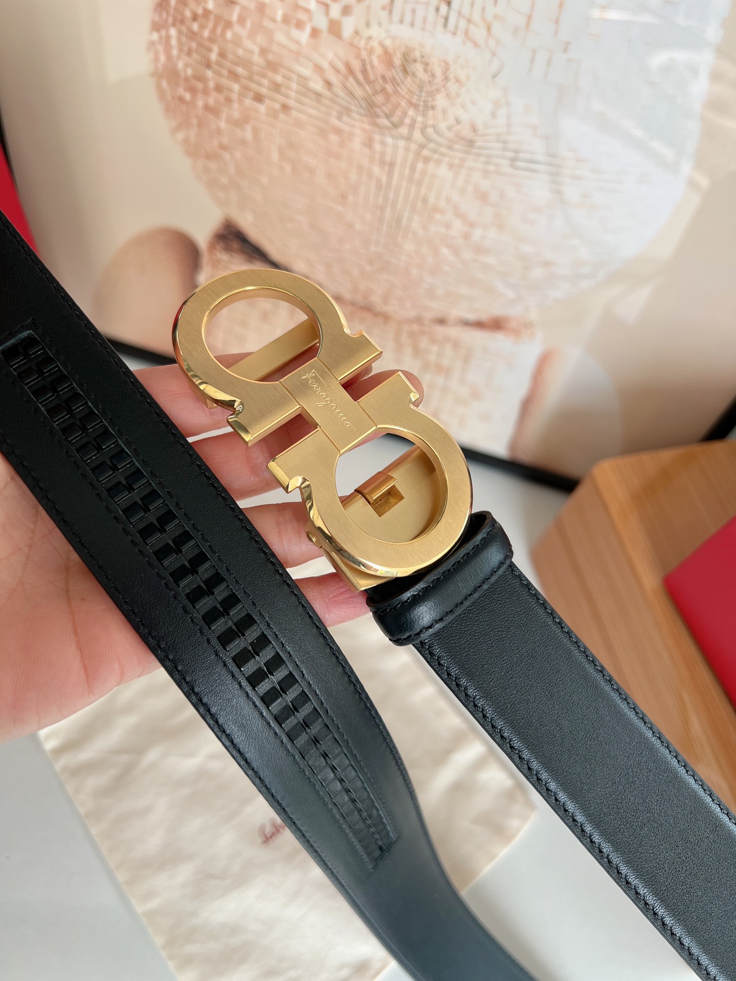 Ferragamo菲拉格慕   双面头层牛皮带齿槽腰带3.5cm