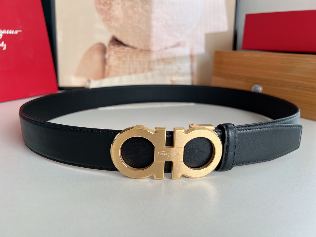 Ferragamo菲拉格慕   双面头层牛皮带齿槽腰带3.5cm