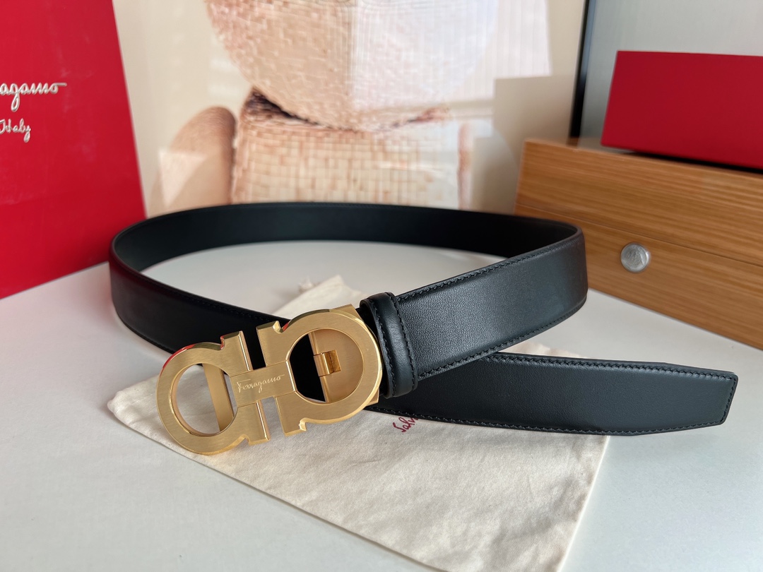 Ferragamo菲拉格慕   双面头层牛皮带齿槽腰带3.5cm