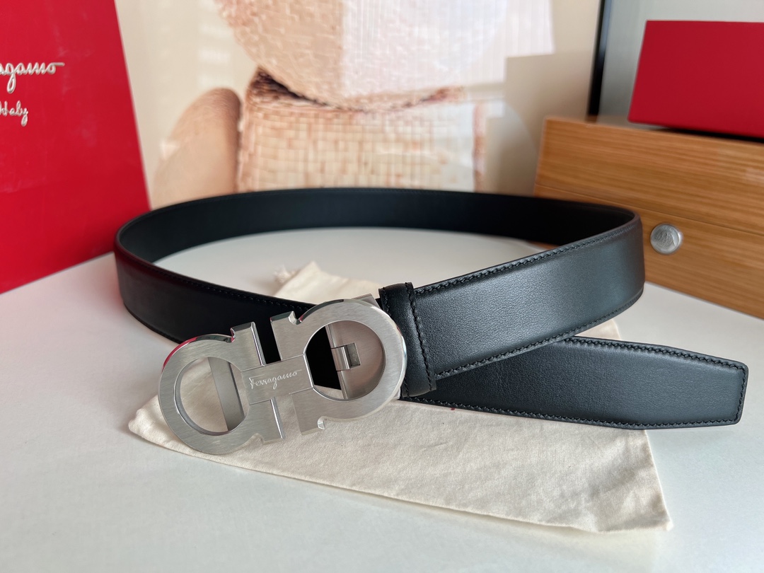 Ferragamo菲拉格慕   双面头层牛皮带齿槽腰带3.5cm