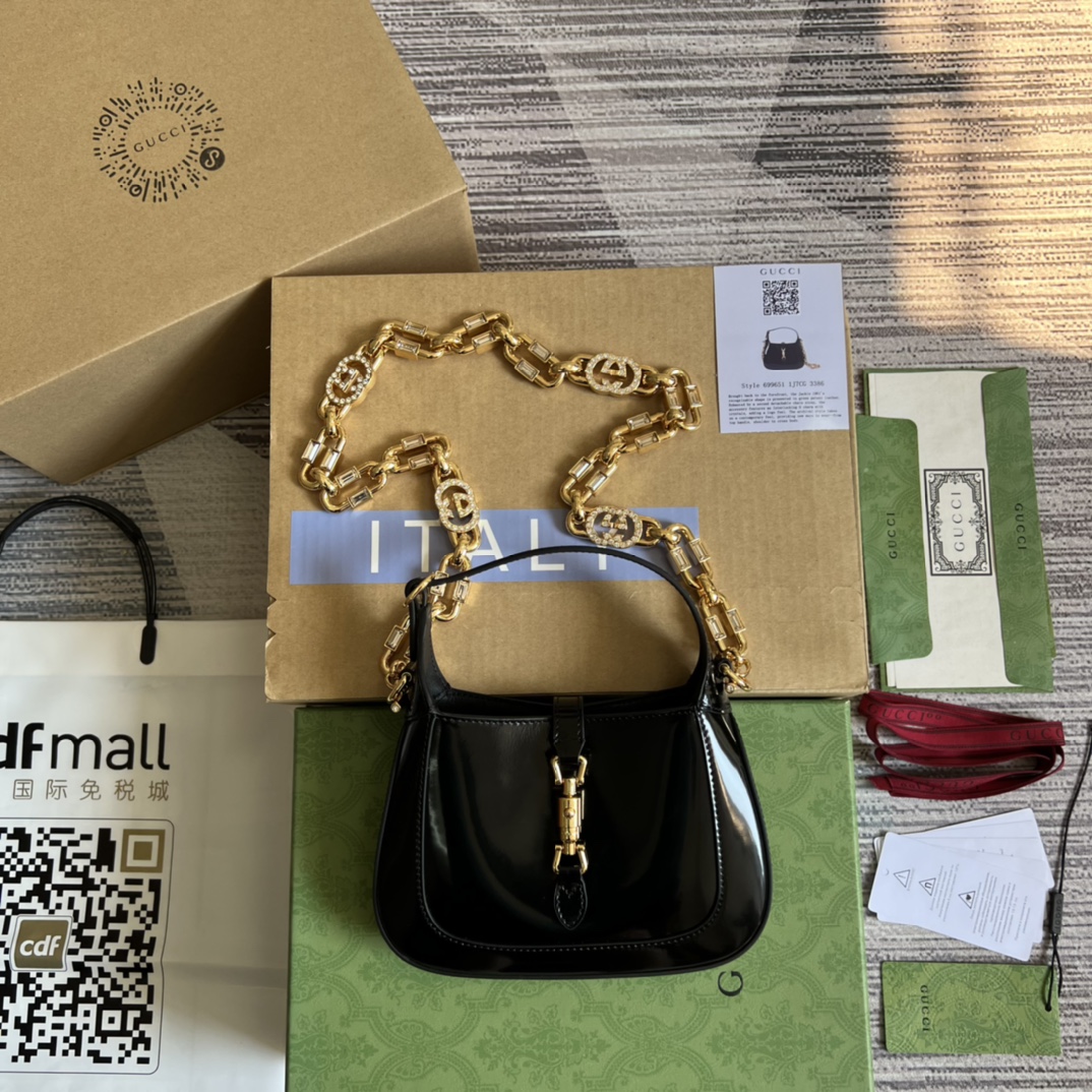 GUCCI Jackie 1961 міні-сумка на плячо з лакаванай скуры