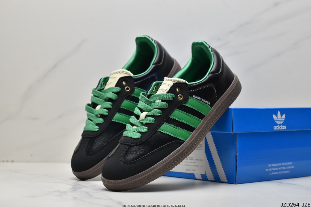 Adidas clover SAMBA OG men's and women's retro black and green sports casual shoes S42590