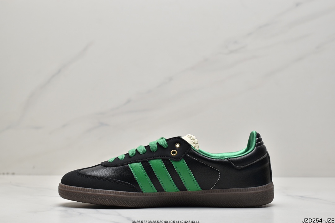 Adidas clover SAMBA OG men's and women's retro black and green sports casual shoes S42590