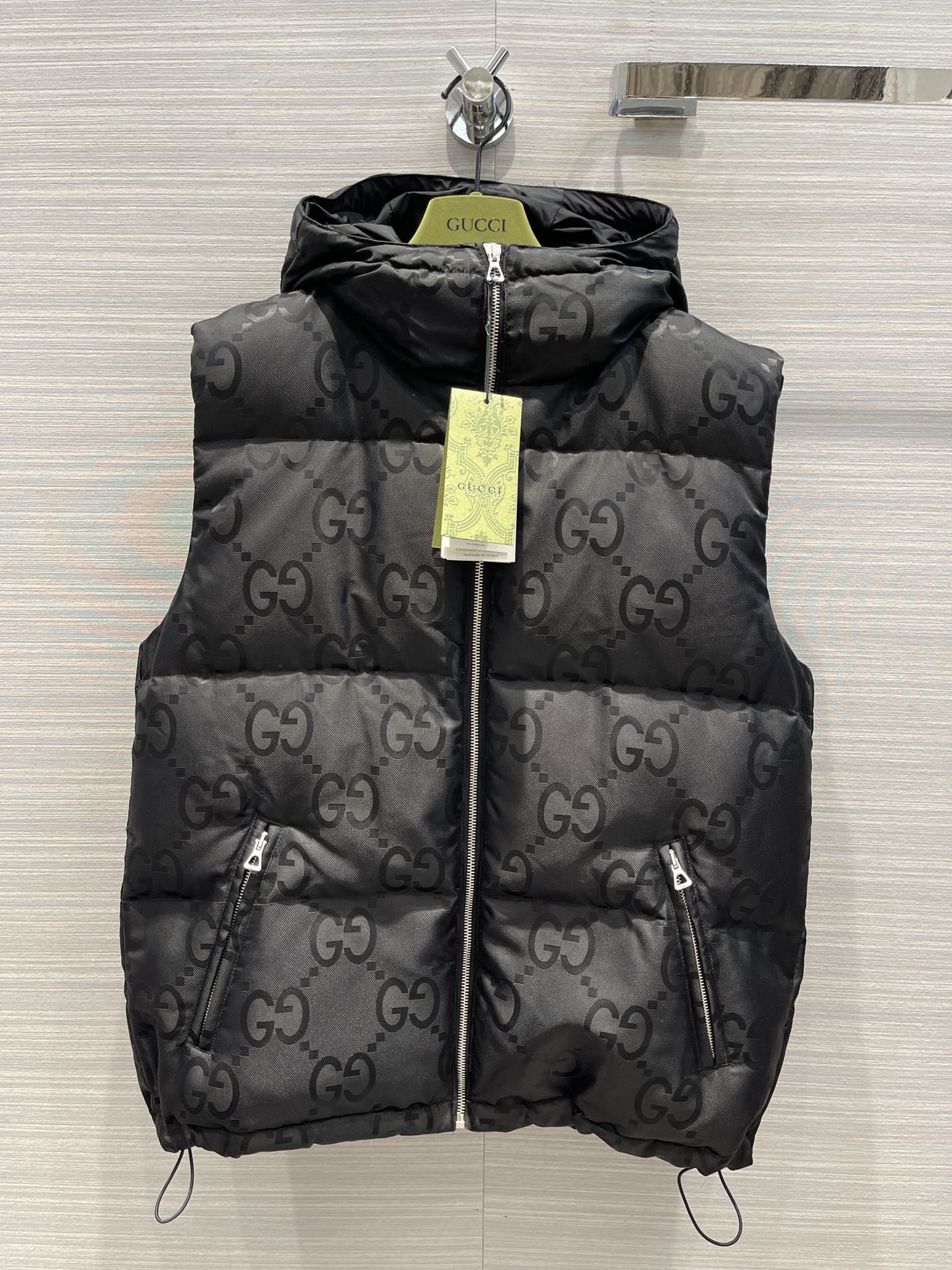 Gucci Clothing Waistcoats Black White Unisex Duck Down Winter Collection Hooded Top