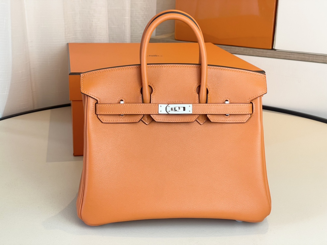 Hermes Birkin Bags Handbags Orange Silver Hardware