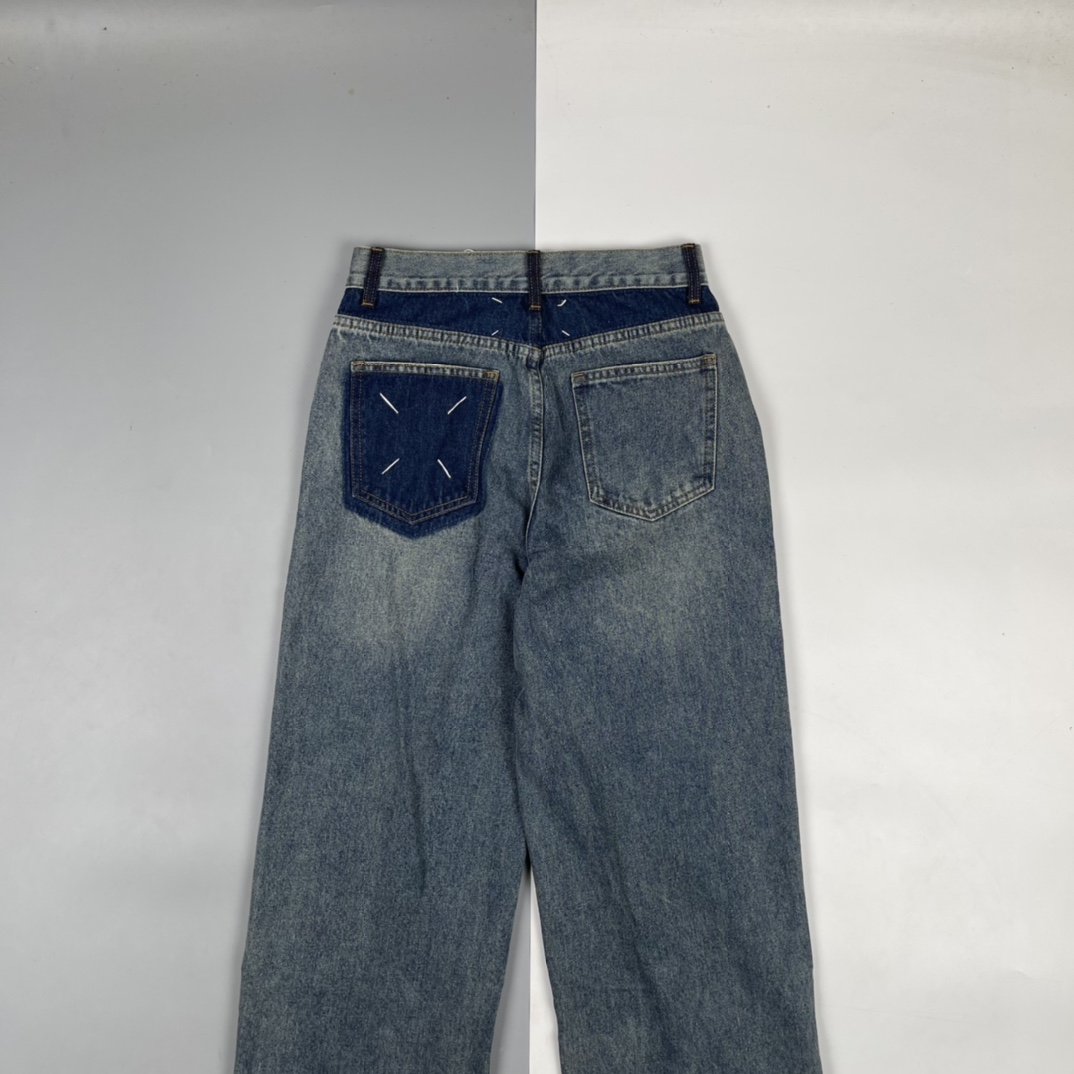 220 MAISONMARGIELA/马吉拉 22FW 口袋白线LOGO水洗做旧阔腿牛仔裤