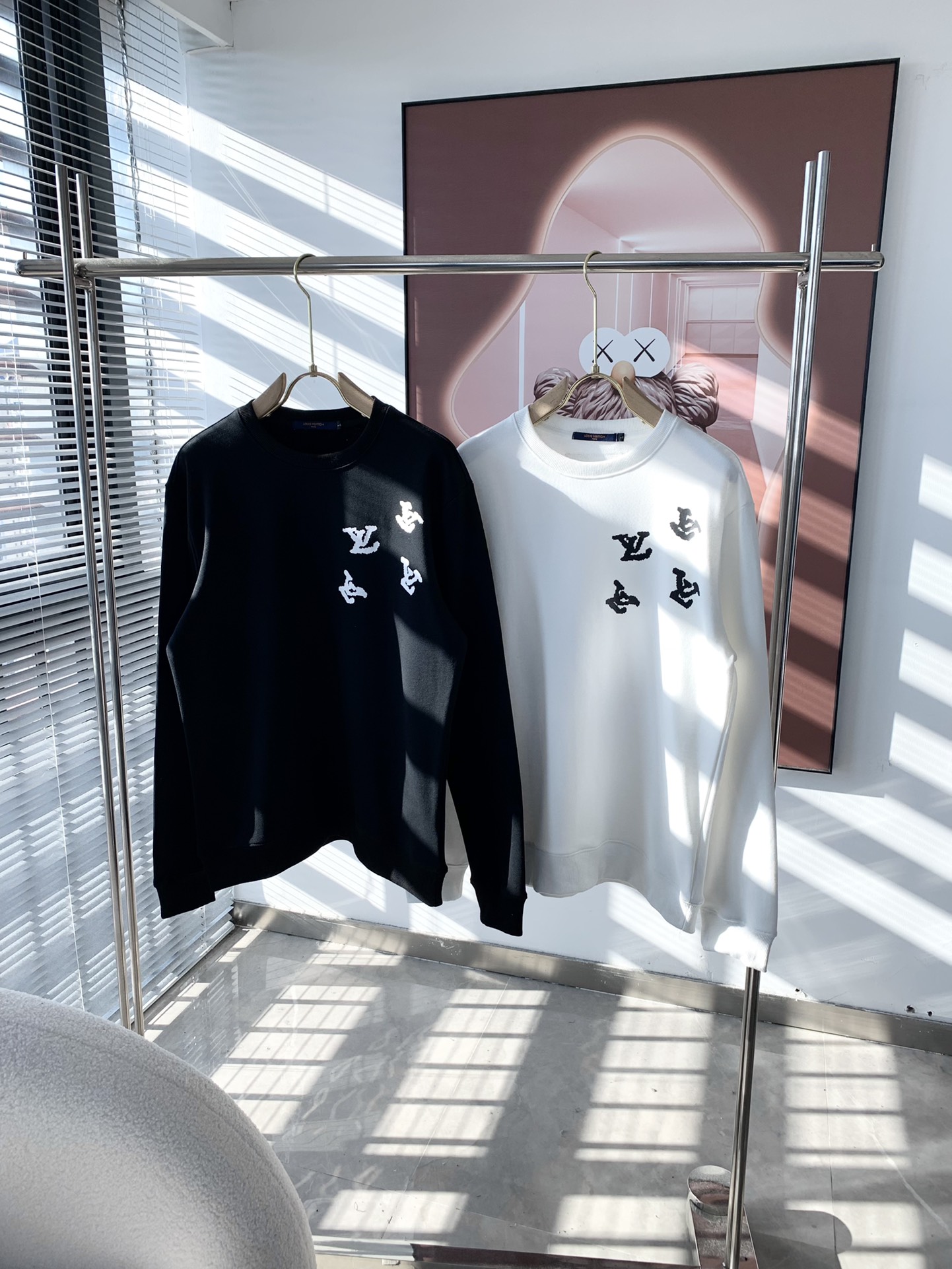 Louis Vuitton Clothing Sweatshirts Black White Printing Unisex Cotton Fall/Winter Collection Long Sleeve