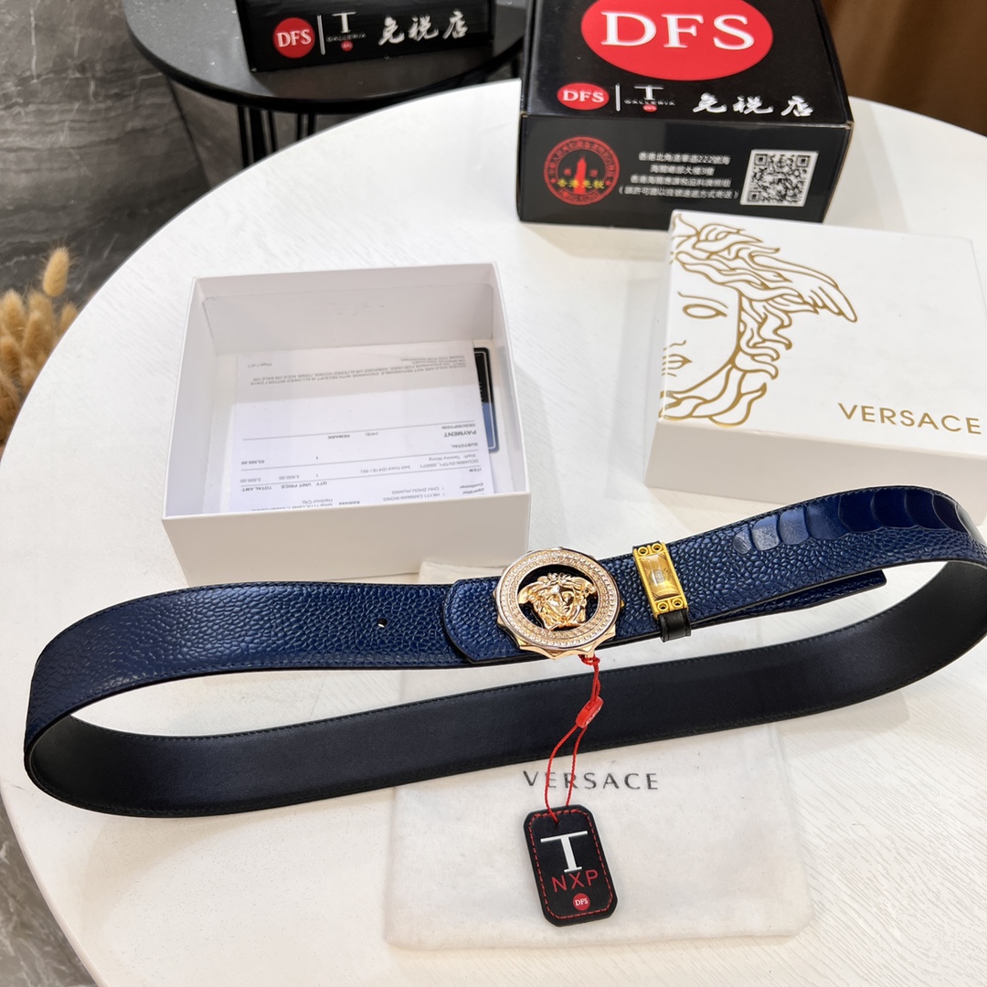 美人头皮带 范思哲 意大利进口鸵鸟脚温头层 平纹小牛皮皮 时尚走秀款 3 8cm