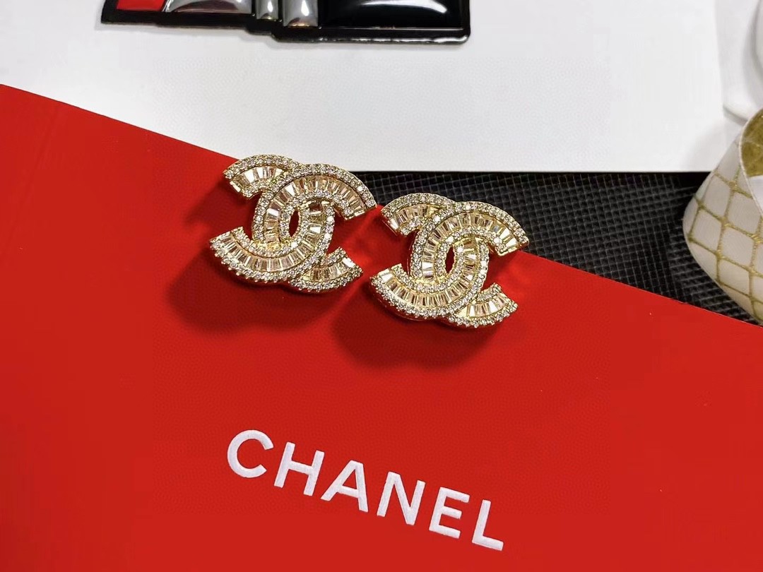 Chanel Camélia Crystal Lettering Stud Earrings - Comprehensive 3