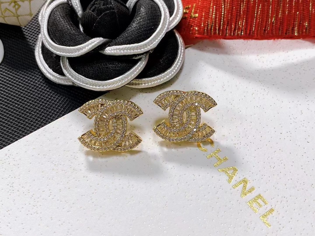 Chanel Camélia Crystal Lettering Stud Earrings - Comprehensive 7